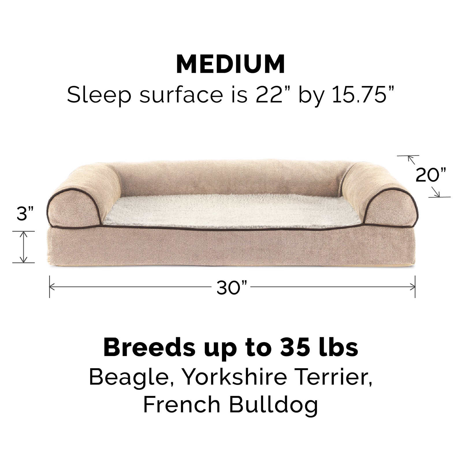 FurHaven | Cooling Gel Faux Fleece and Chenille Sofa Pet Bed for Dogs and Cats， Cream， Medium