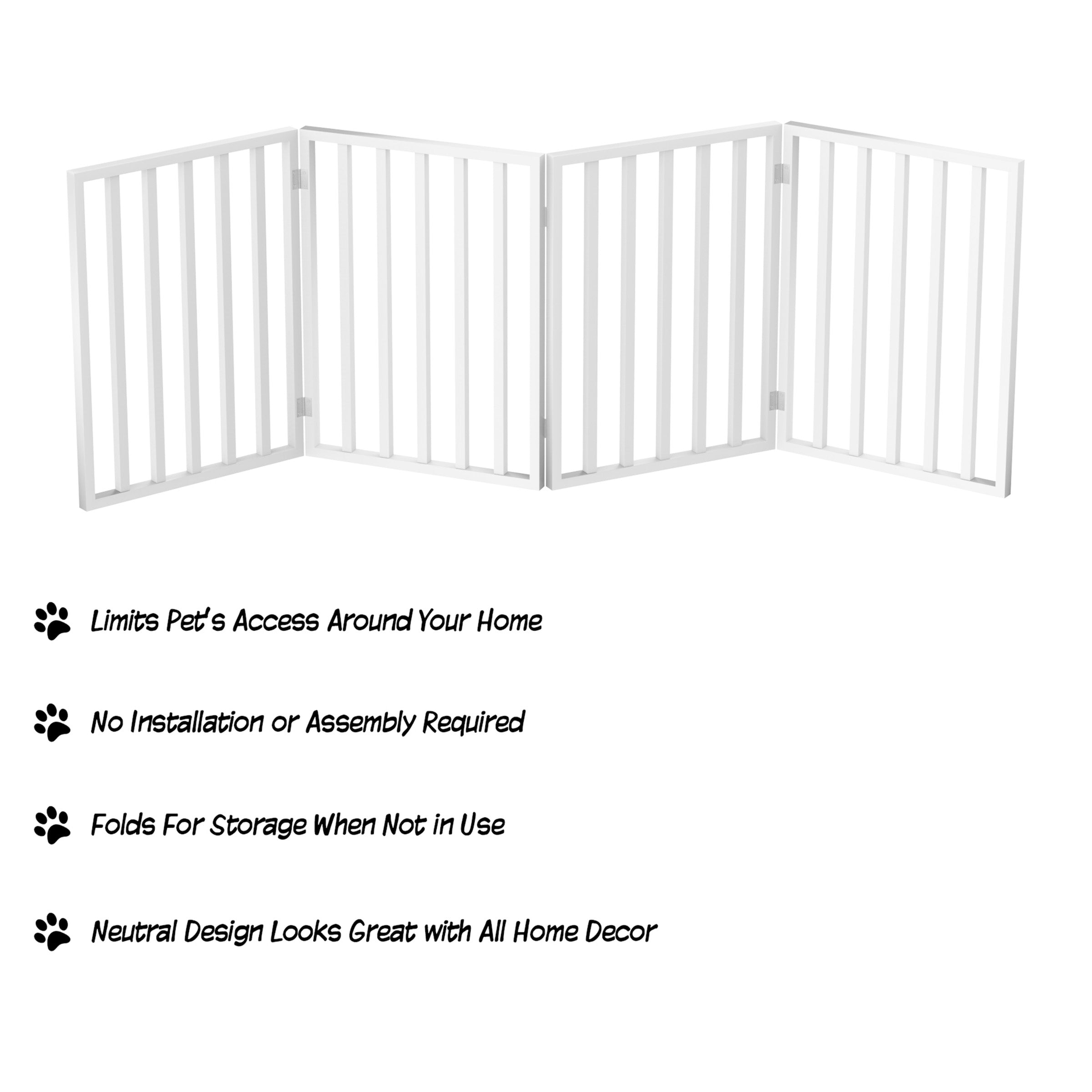 Pet Gate – Dog Gate for Doorways， Stairs or House – Freestanding， Folding， Accordion Style， Wooden Indoor Dog Fence by Petmaker (4 Panel， White)