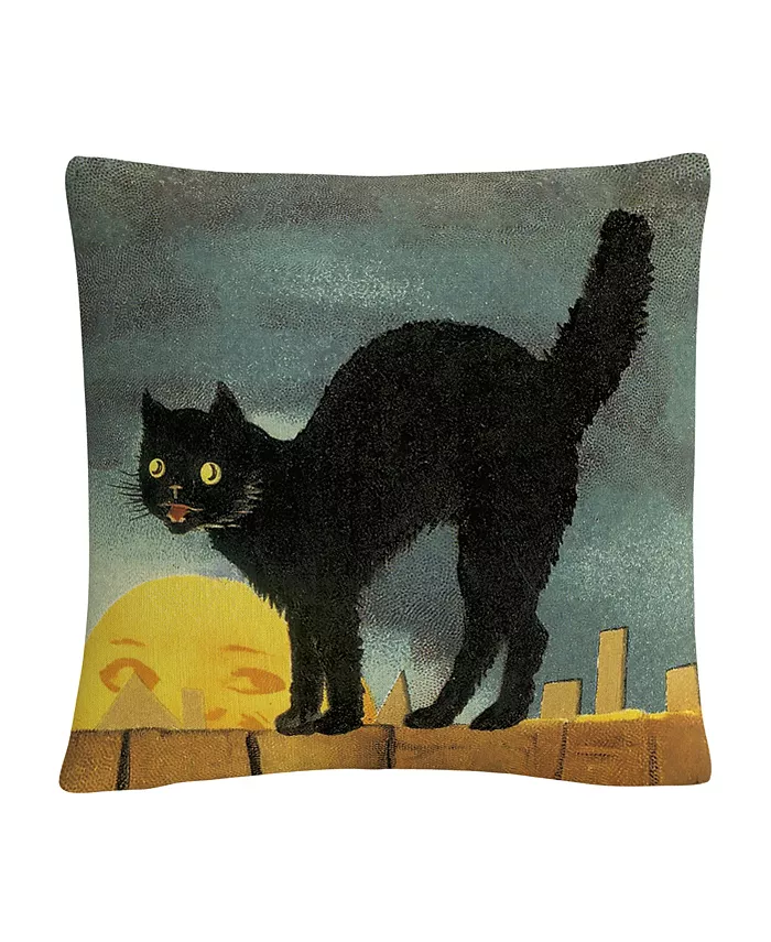 Baldwin ABC Black Cat On Fence Night Halloween Decorative Pillow， 16