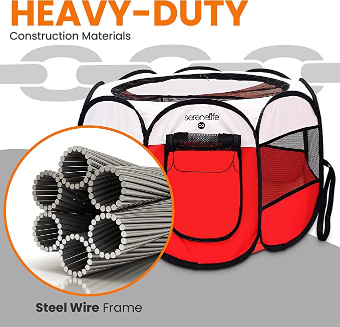 SereneLife 8-Panel Cat Dog Mesh Exercise Playpen Large Portable Foldable Pet Tent