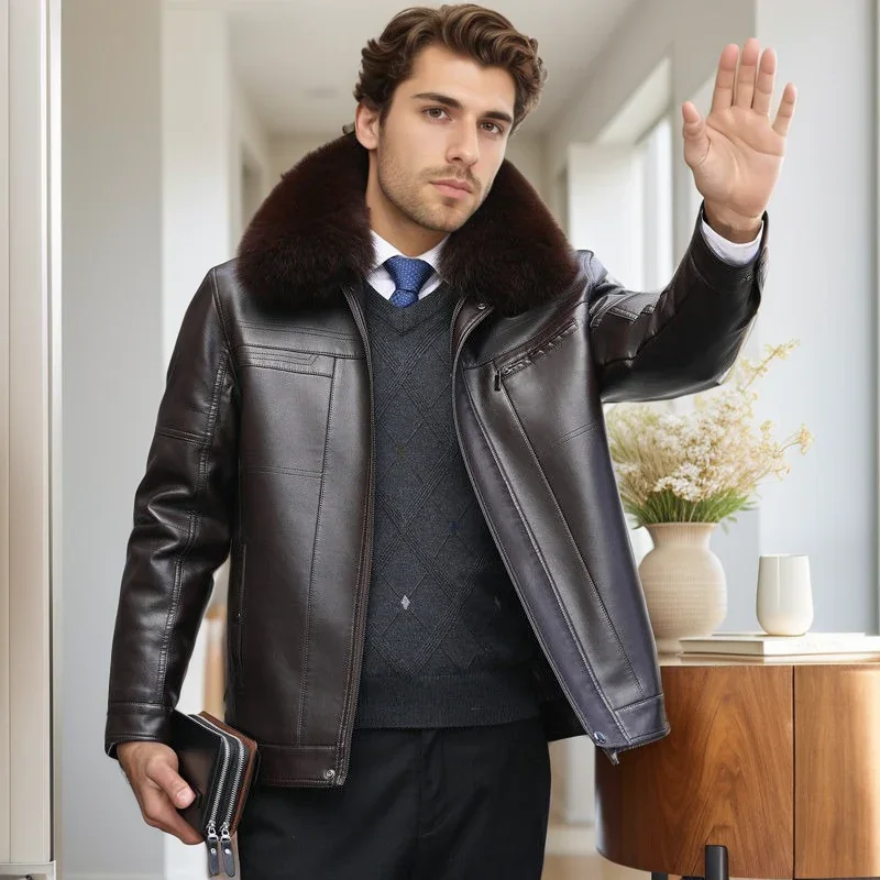 Jaqueta de Couro Masculina Lord Torino™ com Pele de Raposa Sintética e Forro Interno Térmico / Conforto e Imponência na Medida Certa!