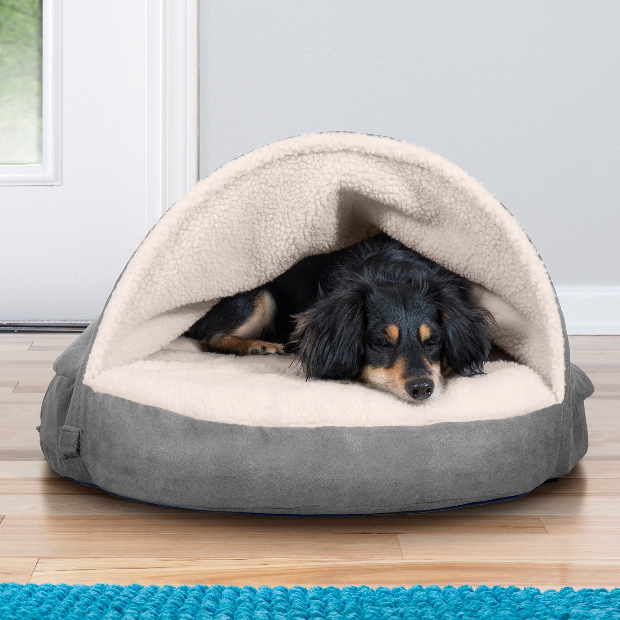 FurHaven | Cooling Gel Faux Sheepskin Snuggery Pet Bed for Dogs and Cats， Gray， 26-Inch