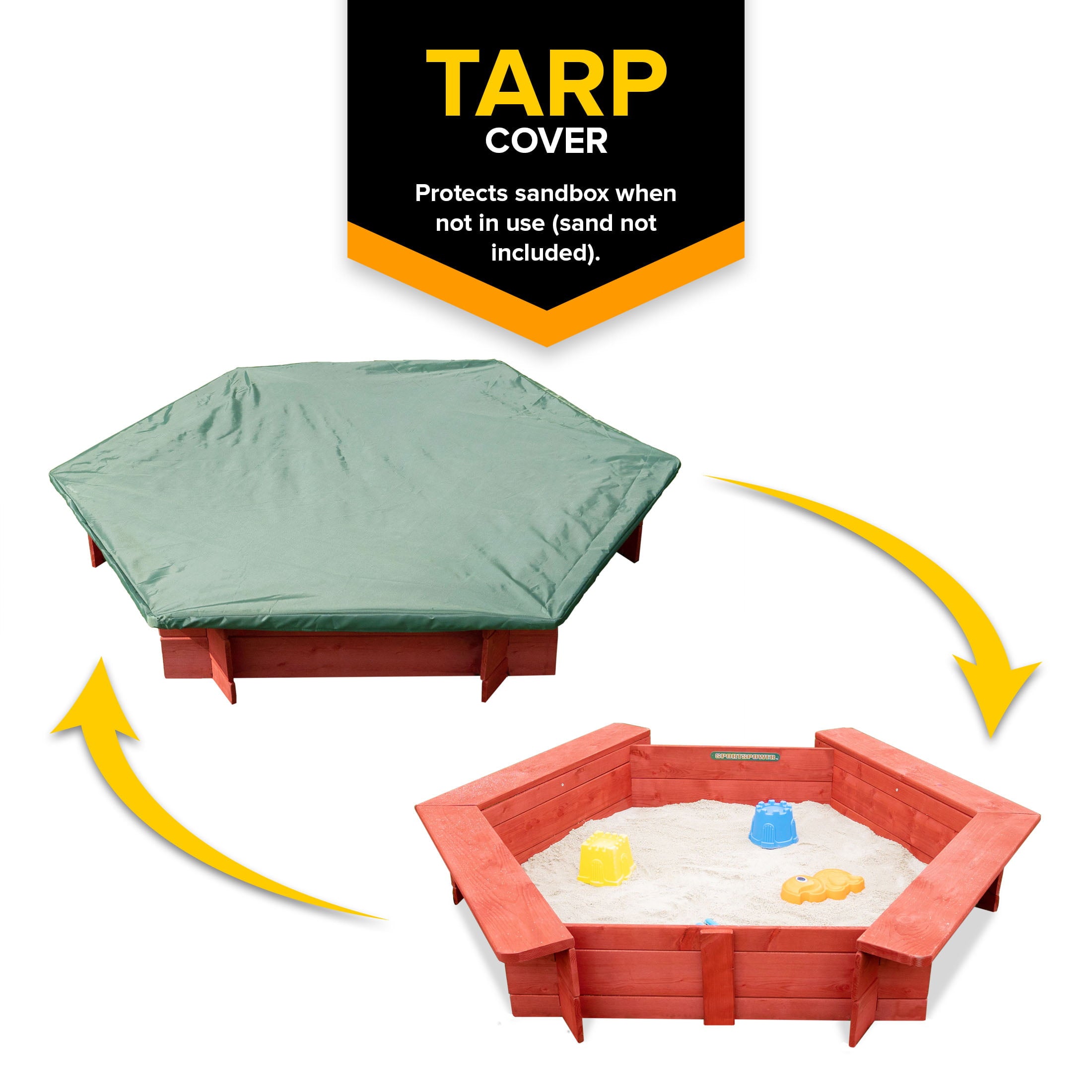 Sportspower 4.9’ x 4.2’ Hexagon Sandbox with Cover and Ground Liner