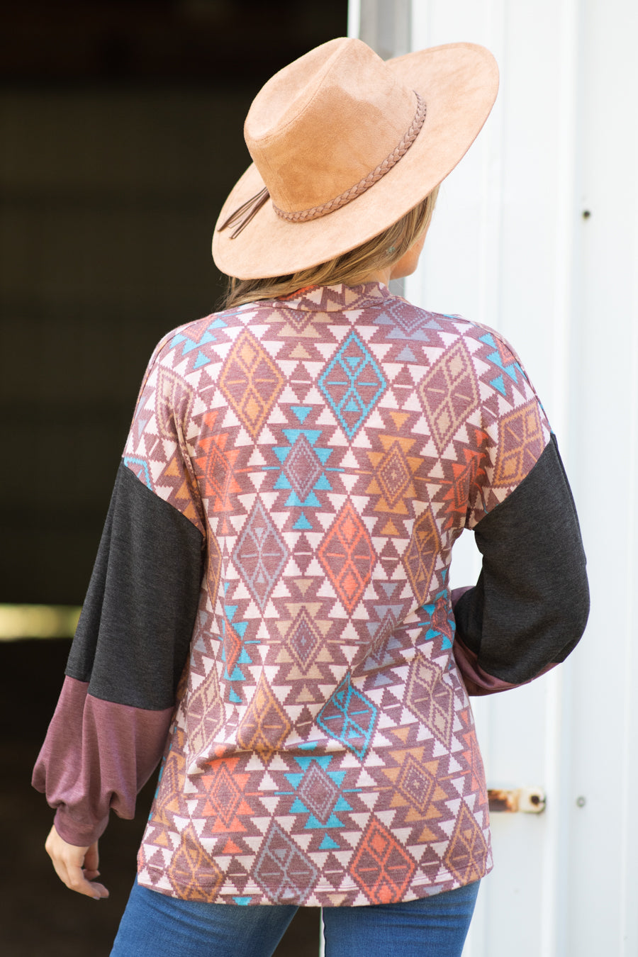Terra Cotta Multicolor Aztec Print Cardigan