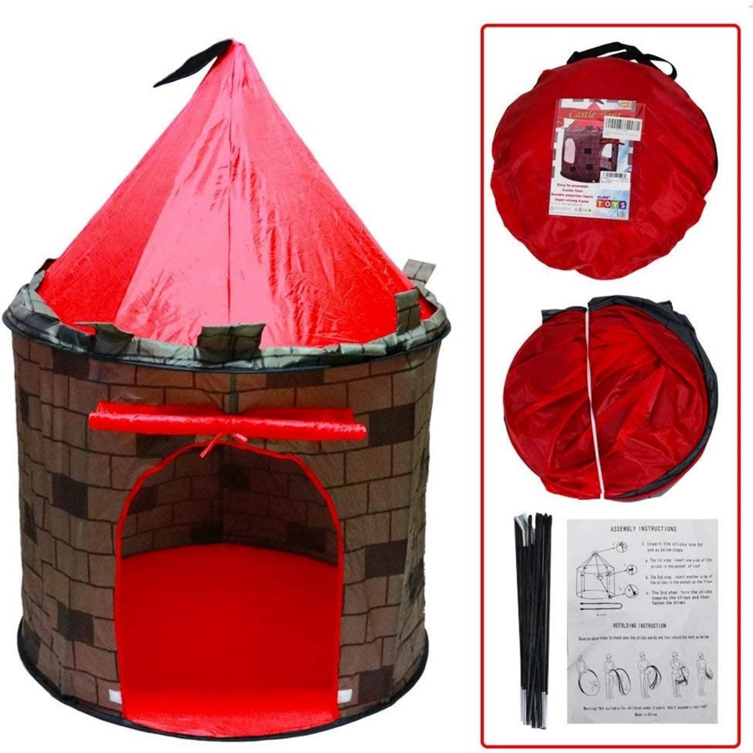 Cmgb Castle Play Tent, Unique Pop Up Fortress, Collapsible Playhouse with Storage Bag, Indoor