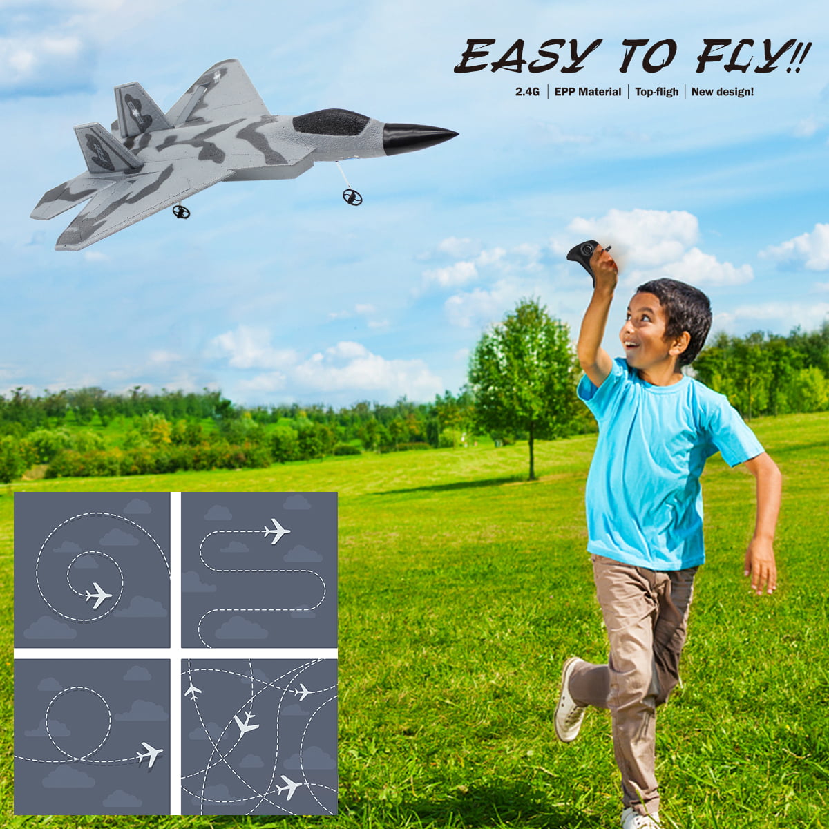 Fisca Remote Control Planes for Adults with 2 Batteries， F22 Raptor RC Airplanes for Kids 14+