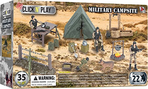 Click N' Play Military Campsite 35 Piece Play Set With Accessories