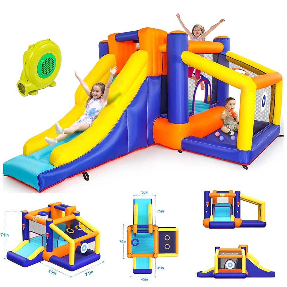 Peradix Inflatable Bounce Jumper Houses Castle Double Slide Climbing Wall Ball Pit with Blower Outdoor Indoor for Kids 3-12 Years Old