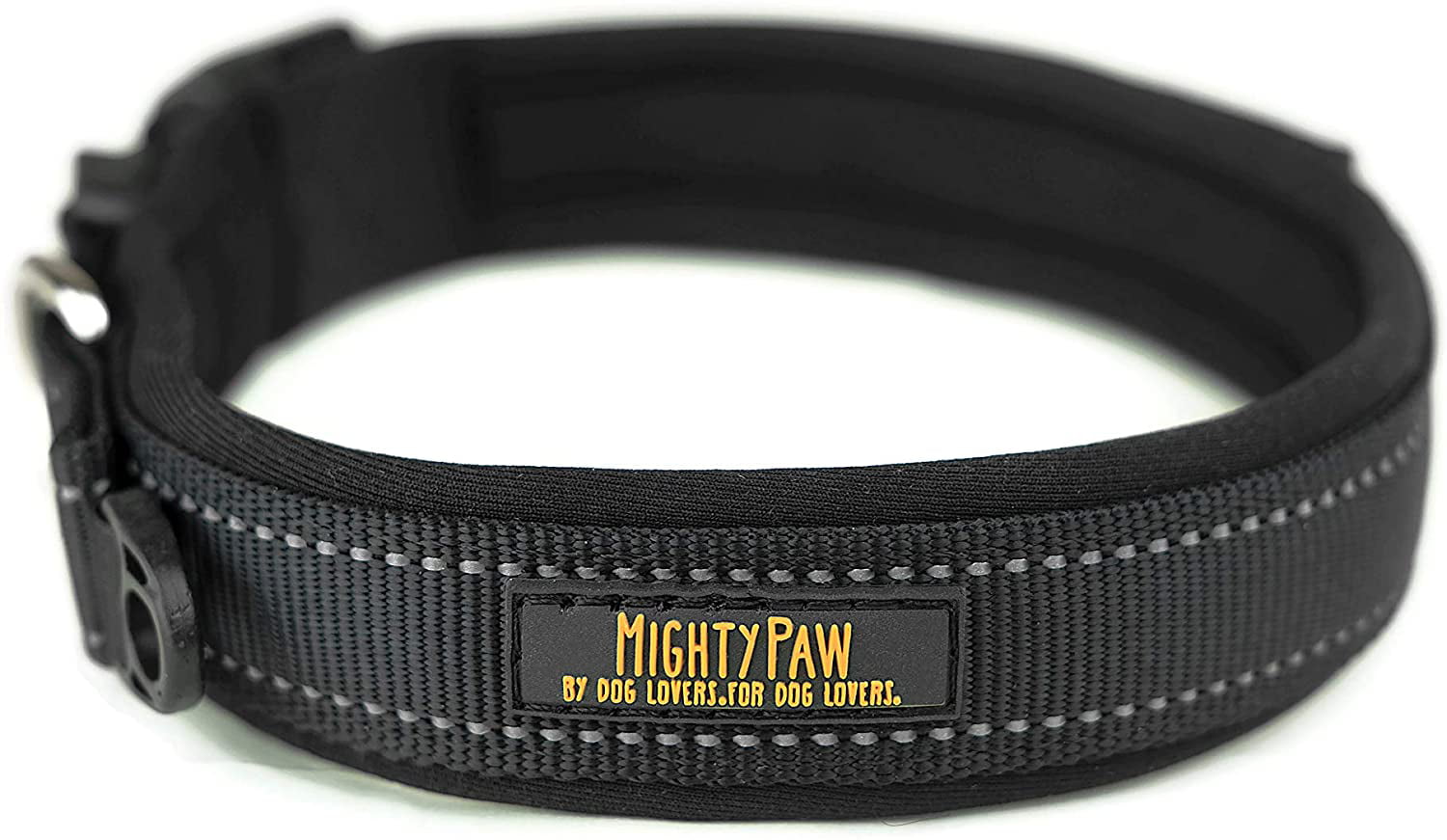 Mighty Paw Neoprene Padded Dog Collar， Sports Collar with Reflective Stitching， Extra Comfort for Active Dogs