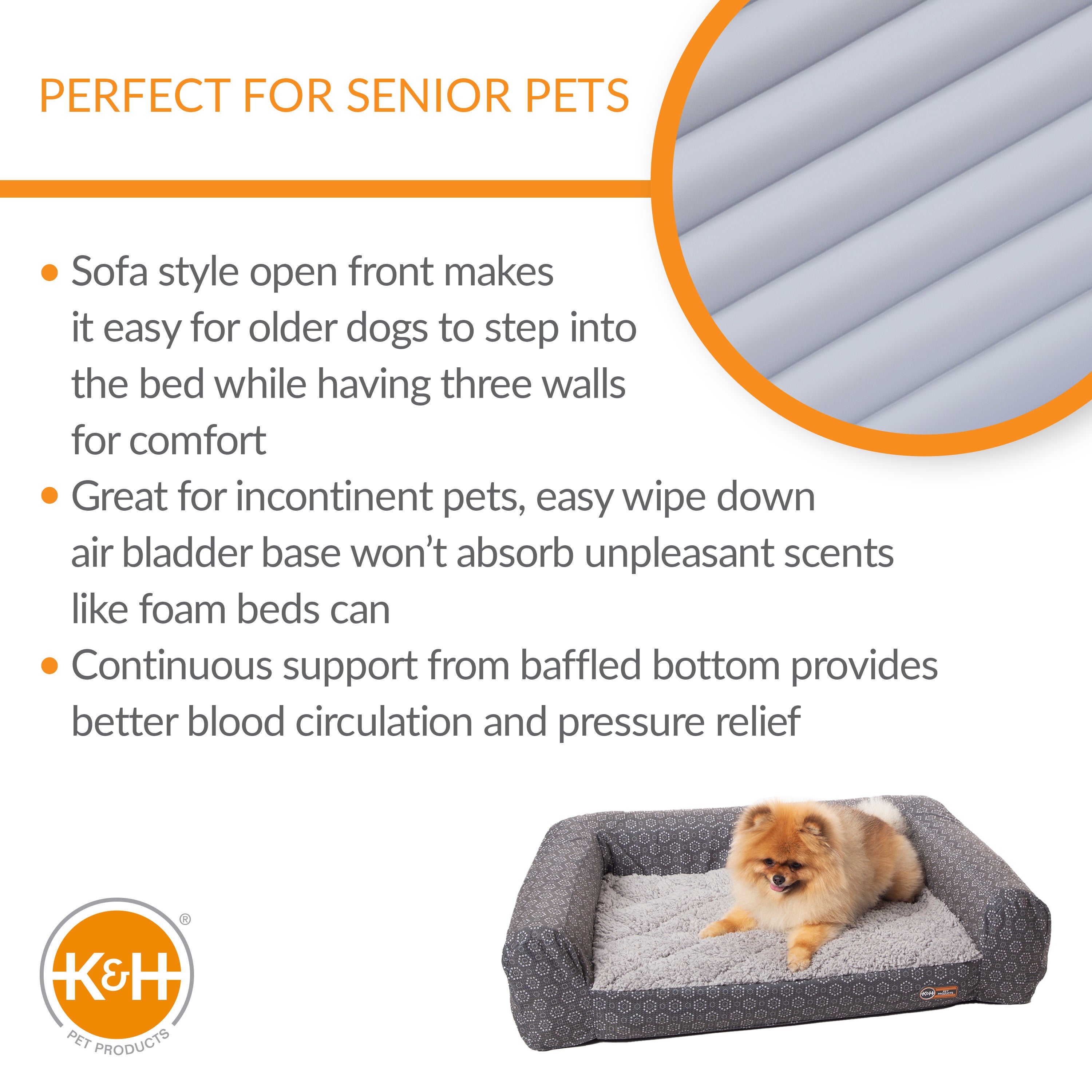 KandH Pet Products Air Sofa Bed Gray/Geo Flower Small 18 X 24 Inches