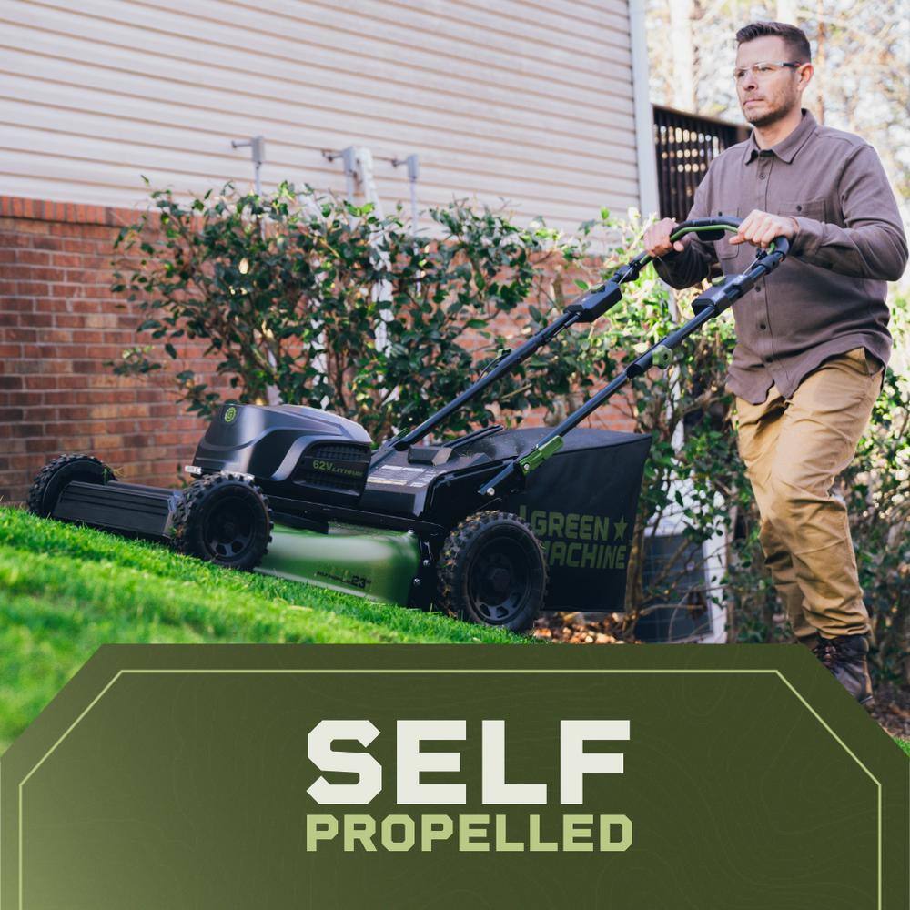 Green Machine GMSM6200 62V Brushless 22 in. Electric Cordless Battery Self- Propelled Lawn Mower with 2 4.0 Ah Batteries and Charger