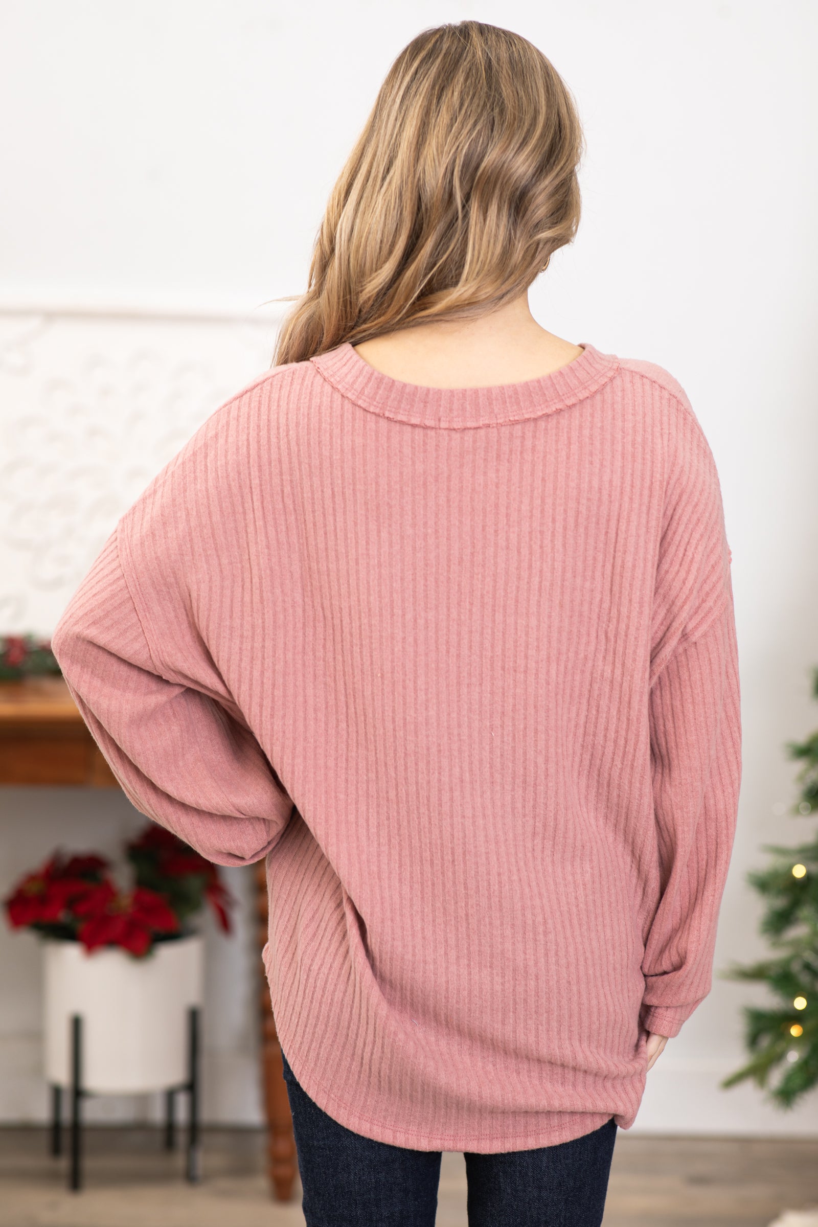 Dusty Rose V-Neck Dolman Sleeve Top