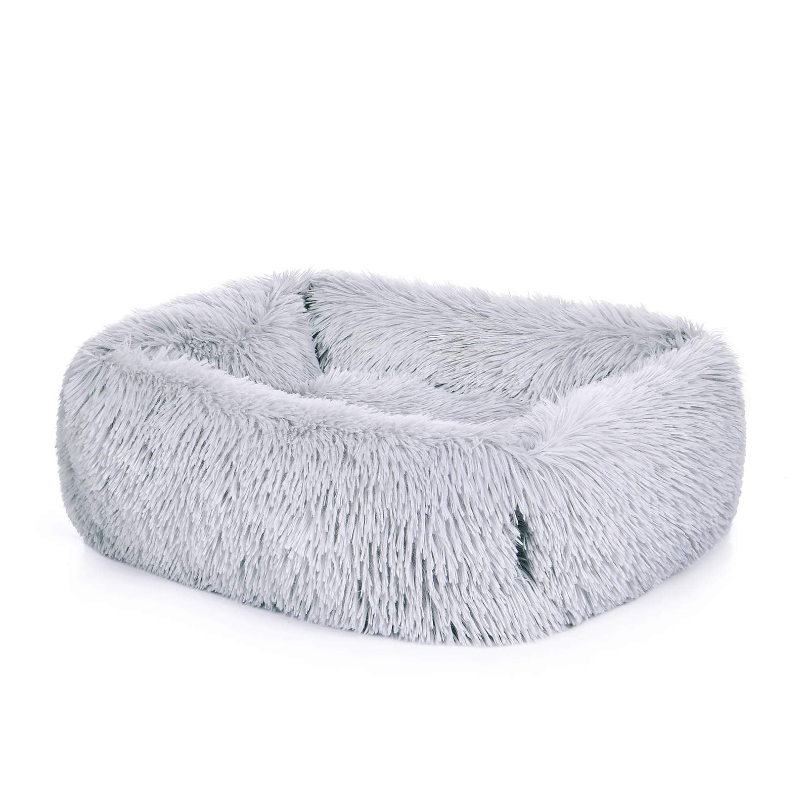 Rectangle Plush Dog Bed Cat Beds for Small Dogs，Washable Small Pet Beds Small（22x18x7in，Under 15 lbs）， Lightgrey
