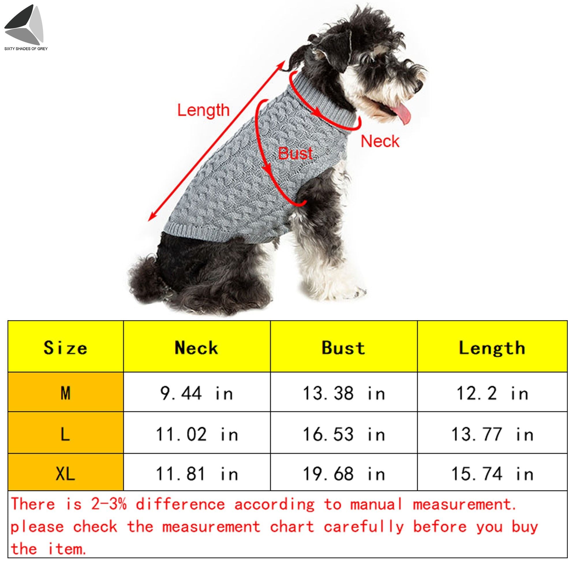 Sixtyshades Knit Dog Sweaters Winter Warm Pet Clothes Puppy Costume Apparel for Small Dogs Cats (L， Gray)