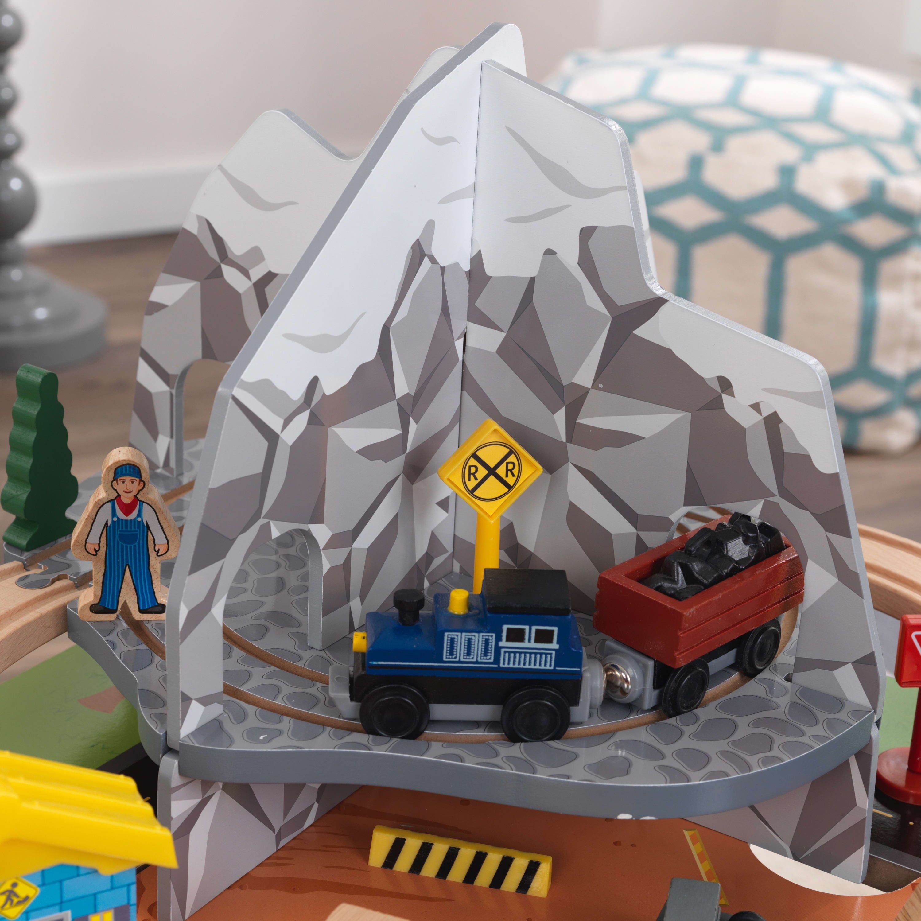 KidKraft Rocky Mountain Wooden Train Set and Table with 50 Pieces and Built-in Storage