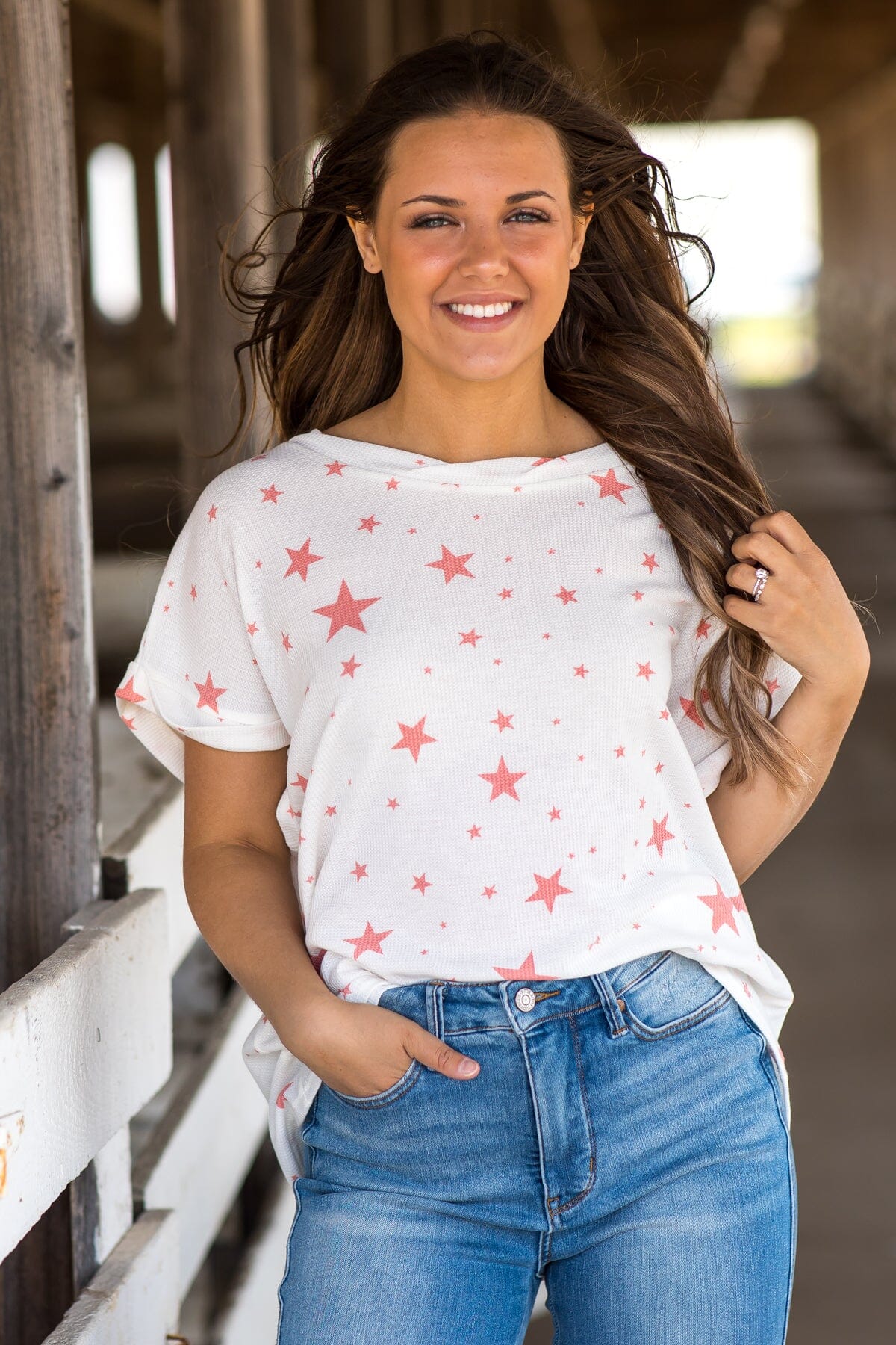 Off White and Blush Star Print Top