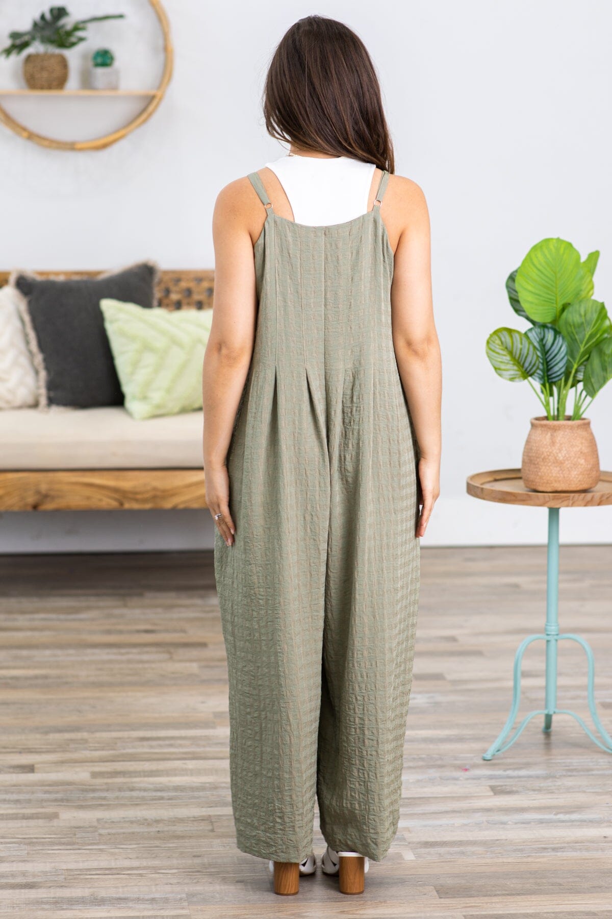 Olive Wide Leg Jumpsuit With Button Detail