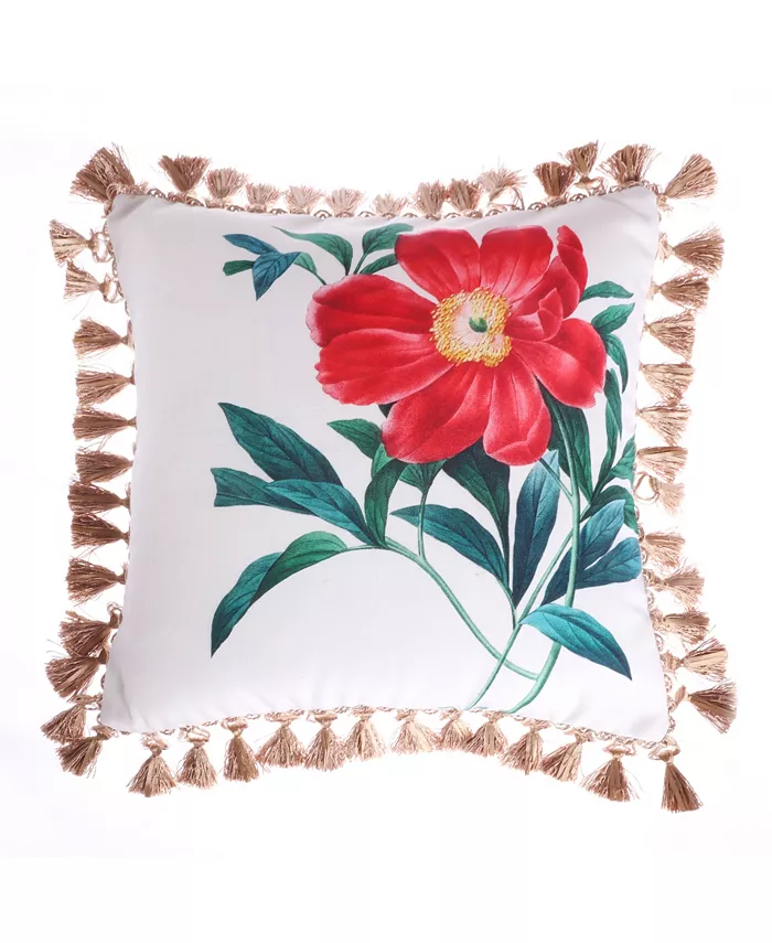 Levtex Simone Floral Rose Tassel Decorative Pillow， 18