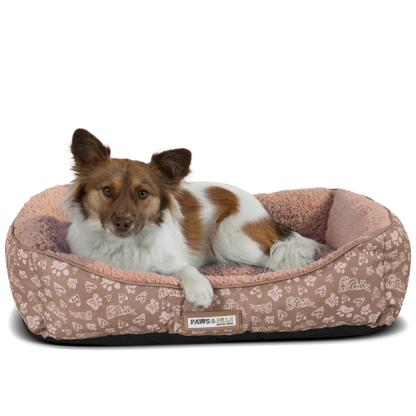 Paws and Pals Signature Dog Bed Printed Bolster Heated Cozy Cushion for Pets Cats Kittens Puppies