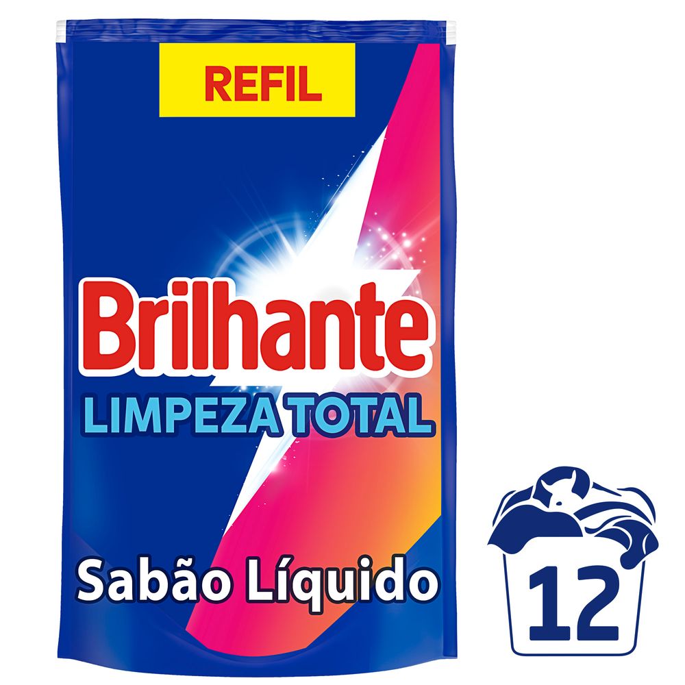 Lava Roupas Liquido Brilhante Limpeza Total 900 ml Refil