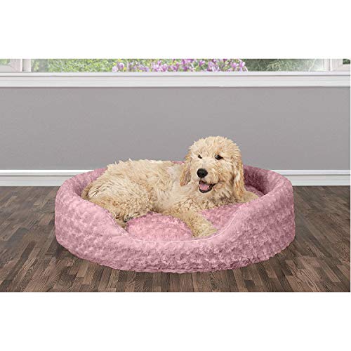 FurHaven | Oval Ultra Plush Pet Bed for Dogs and Cats， Strawberry， Large