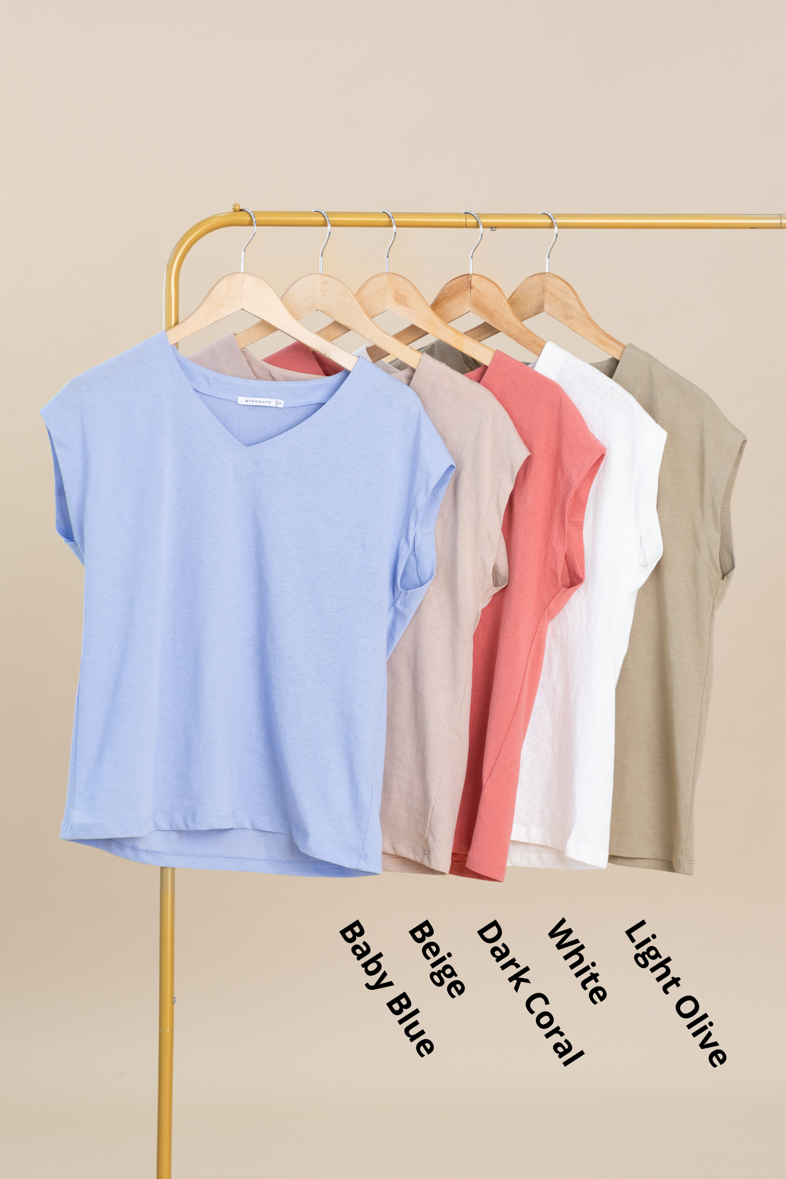 V-Neck Cap Sleeve Solid Linen Feel Top