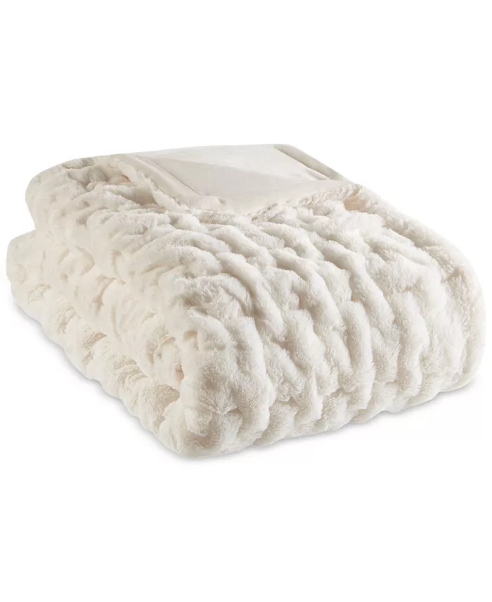 Madison Park Ruched Reversible Faux-Fur Throw， 50