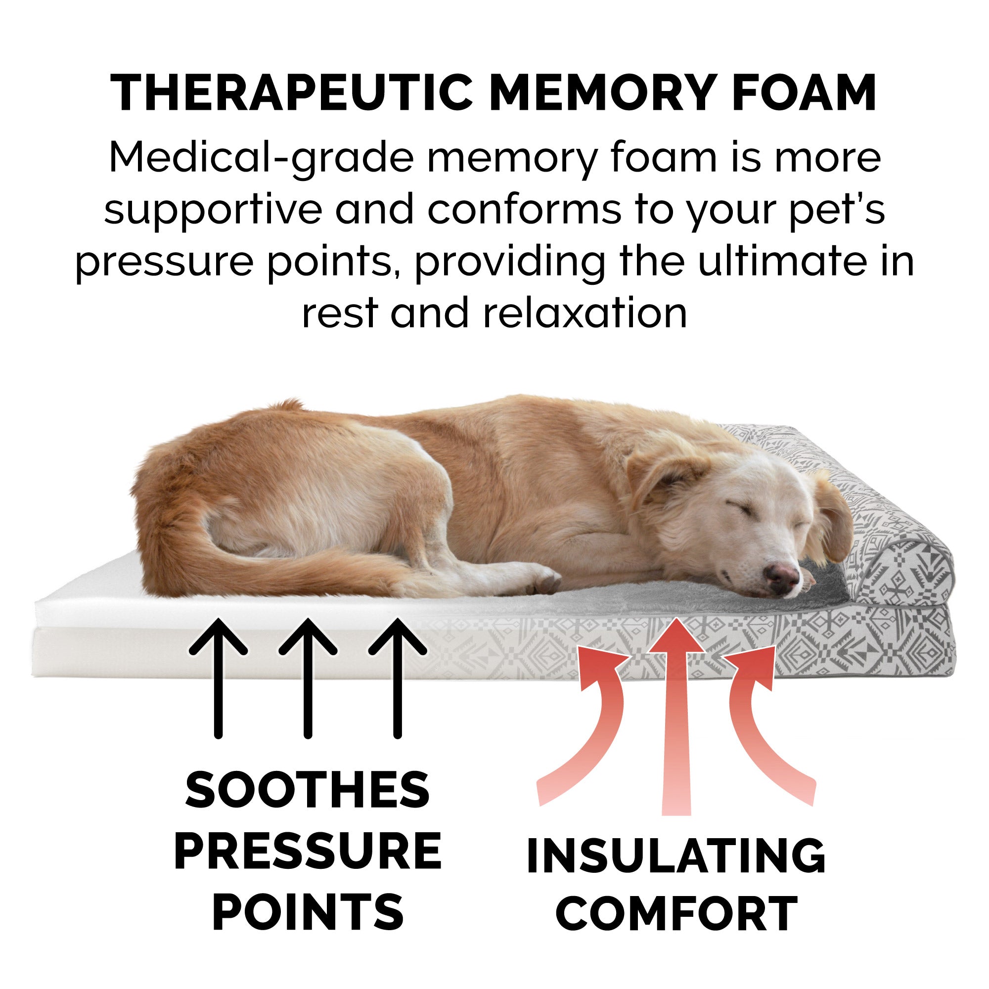 FurHaven Pet Dog Bed | Deluxe Memory Foam Southwest Kilim L-Shaped Chaise Couch Pet Bed for Dogs and Cats， Boulder Gray， Large