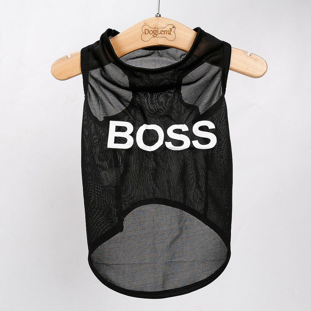 Cute BOSS Logo t-Shirt Black and White BOSS Design Shirt FOR SMALL DOGS Small Dog Sweater (XS)