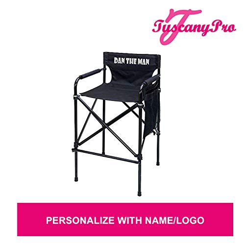 TuscanyPro Houdini Tall Director Chair - Quad Style, Super Compact Telescopic Folding Design with Jet Black, Anodized Aluminum Frame - Your Name/Logo Imprinted