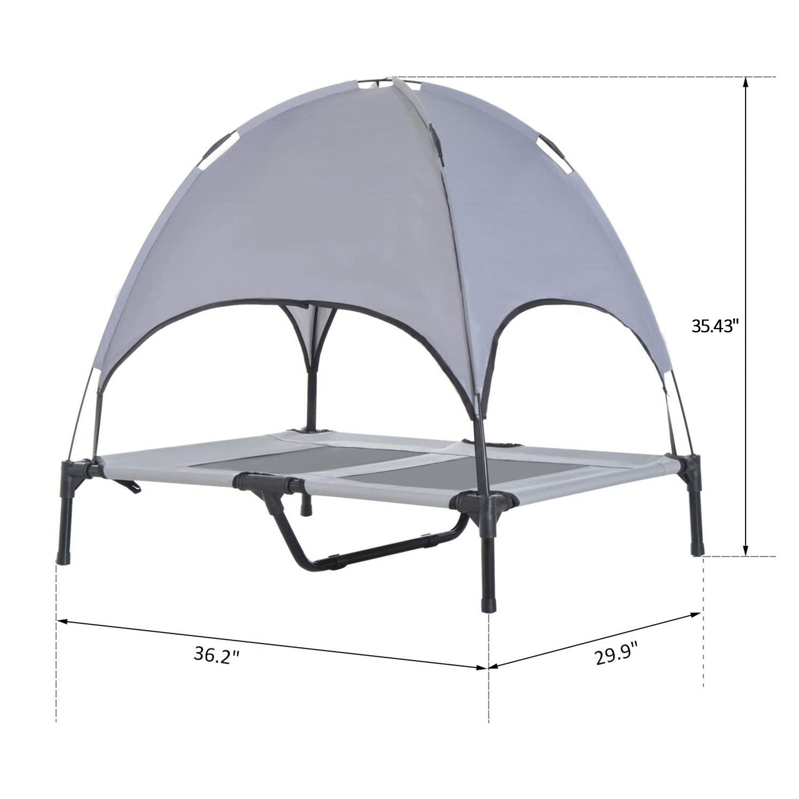 Pawhut Elevated Cooling Dog Bed Cot w/ Canopy Shade， Medium， Gray