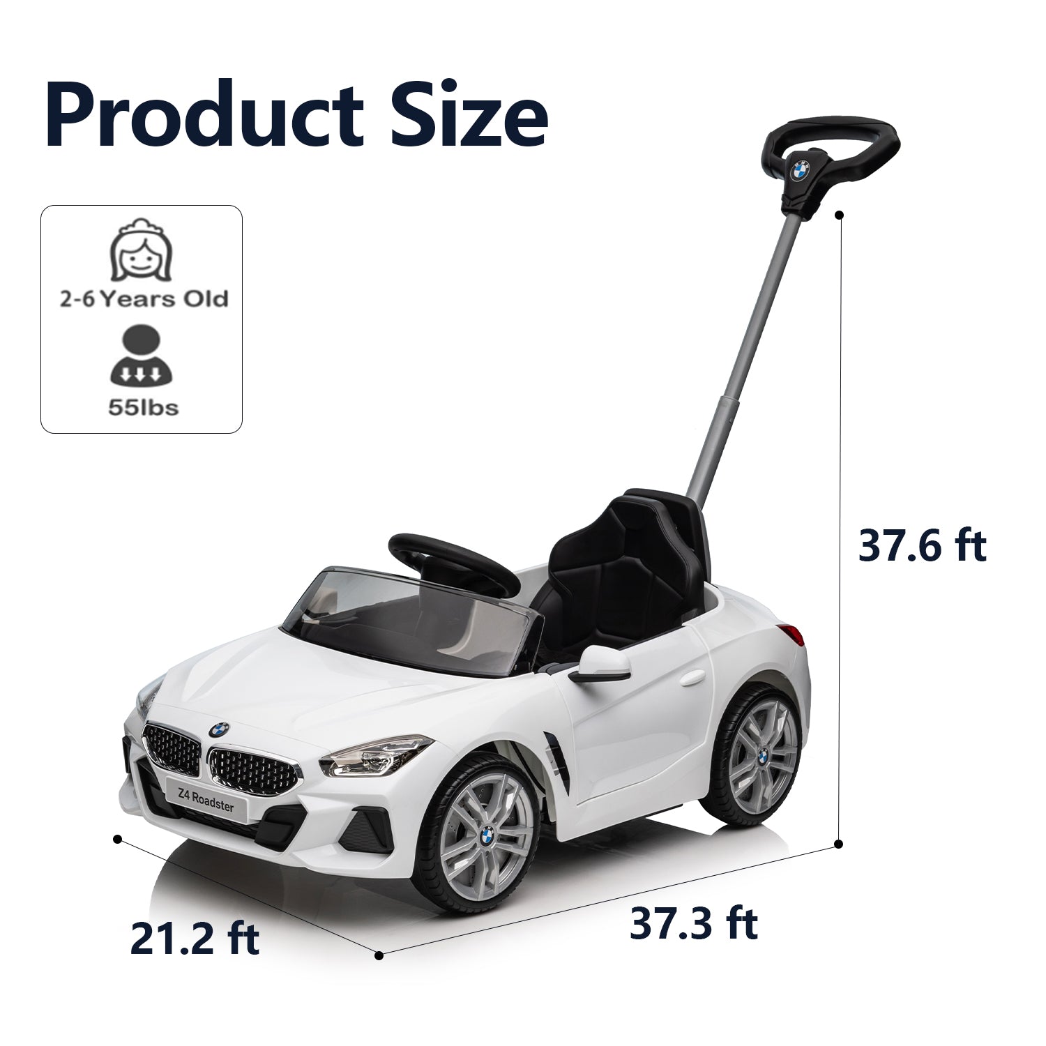 FUNYARD Push Ride-on Car for Toddlers 1-5， Licensed BMW Z4 Toddler Push Car with Adjustable Push Rod/Horn Music