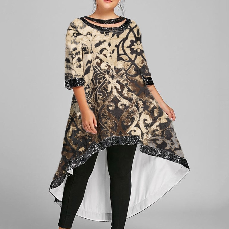 Women's Plus Size A Line Dress Floral Boat Neck Half Sleeve