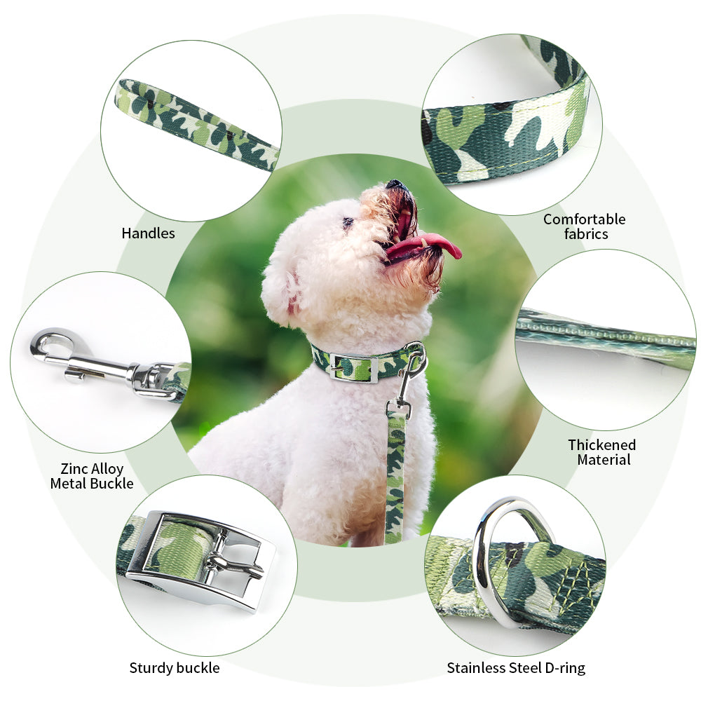 MASBRILL Durable Dog Collar Nylon Camouflage Adjustable Collar for Small Medium Dog Light-Green-S