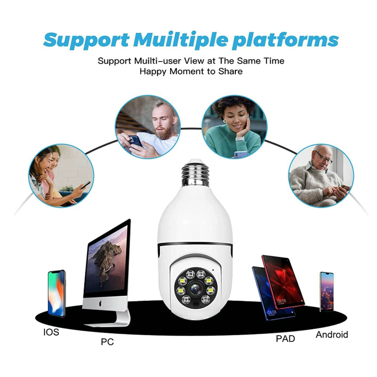 IZENGATE 360° Waterproof Wireless Camera Light Bulb Security Home Wifi Cam CCTV Monitor  Surveillance Camera Support 2.4G / 5G Wi-Fi 1080P HD Two Way Talk IP Camera