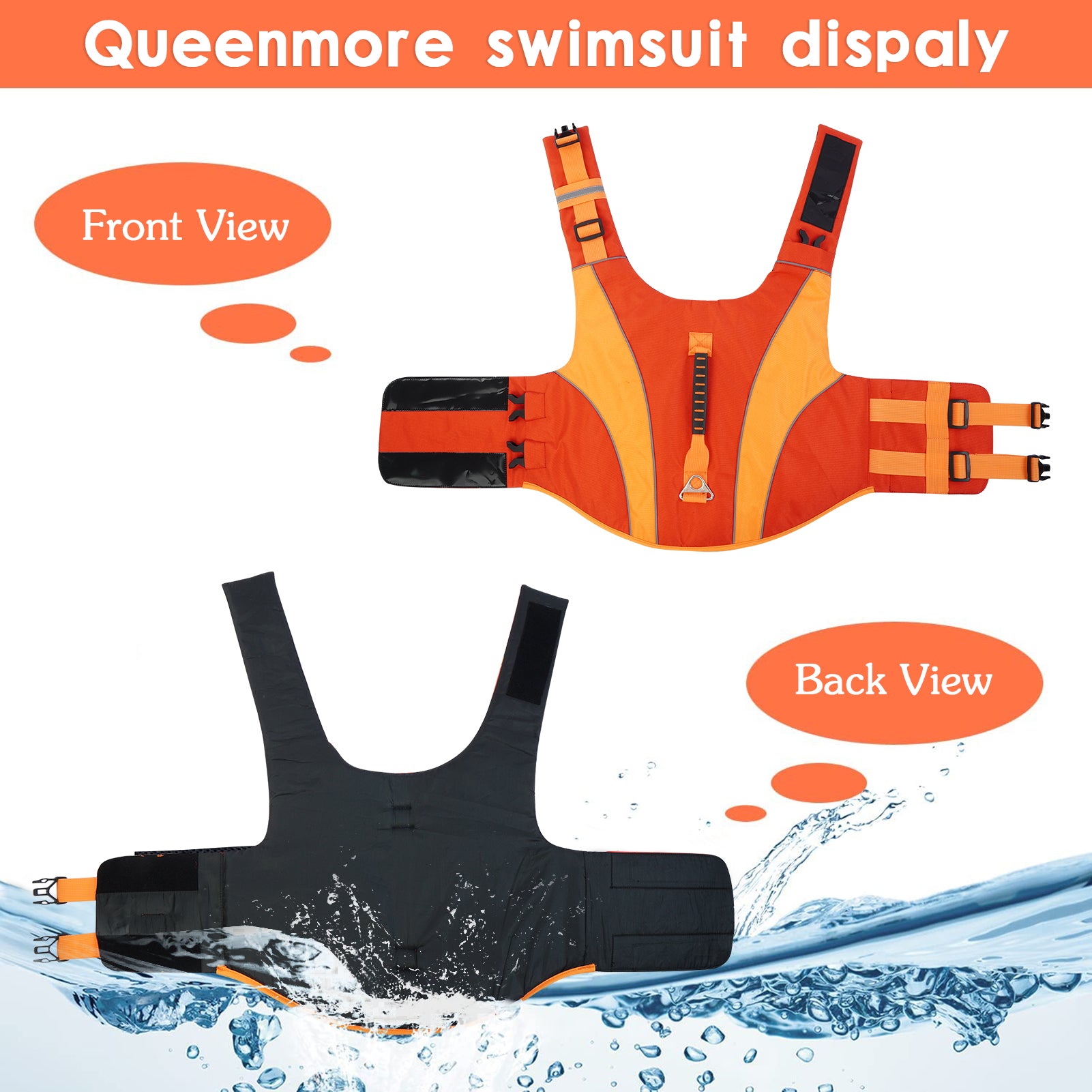 Queenmore Dog Life Jacket Pet Life Safety Vest for Swimming with Reflective Stripes/Adjustable Belt， High Buoyancy and Durable Rescue Handle for Small Medium and Large Dogs，Orange
