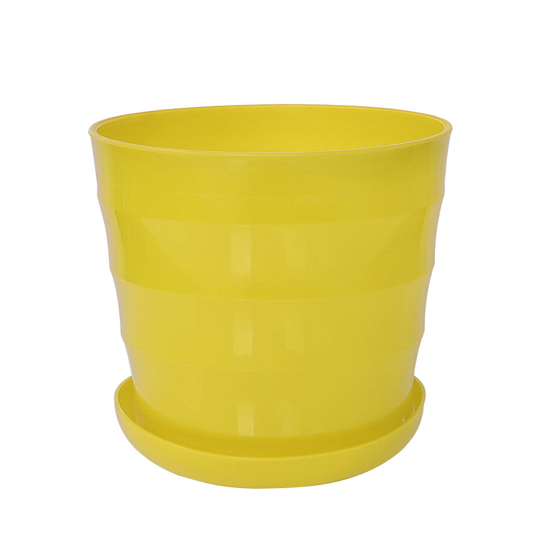 Plastic Round Plant Planter Flower Pot Yellow 19cm Dia with Tray for Balcony Garden Yard