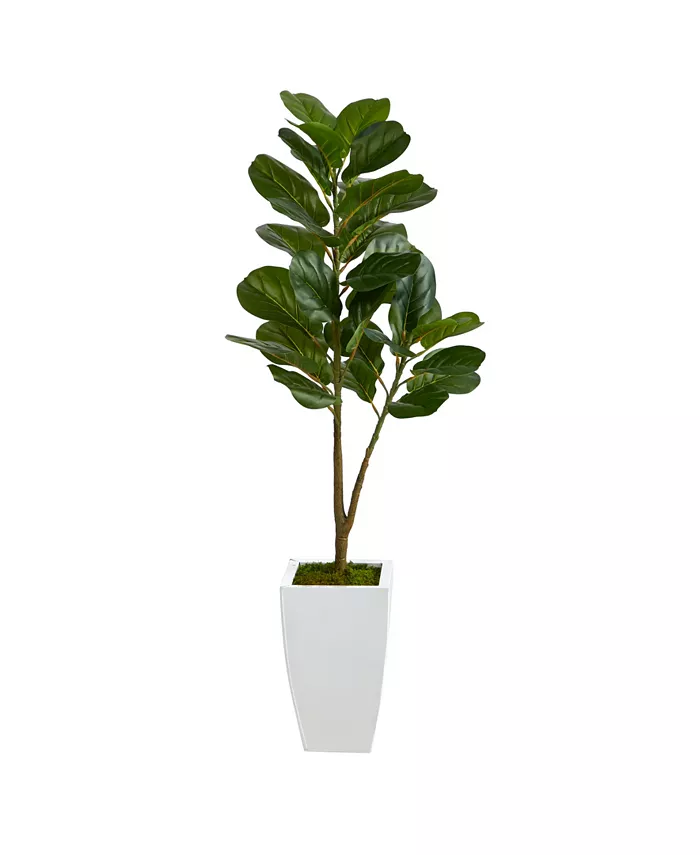 Nearly Natural 4' Fiddle Leaf Fig Artificial Tree in Metal Planter