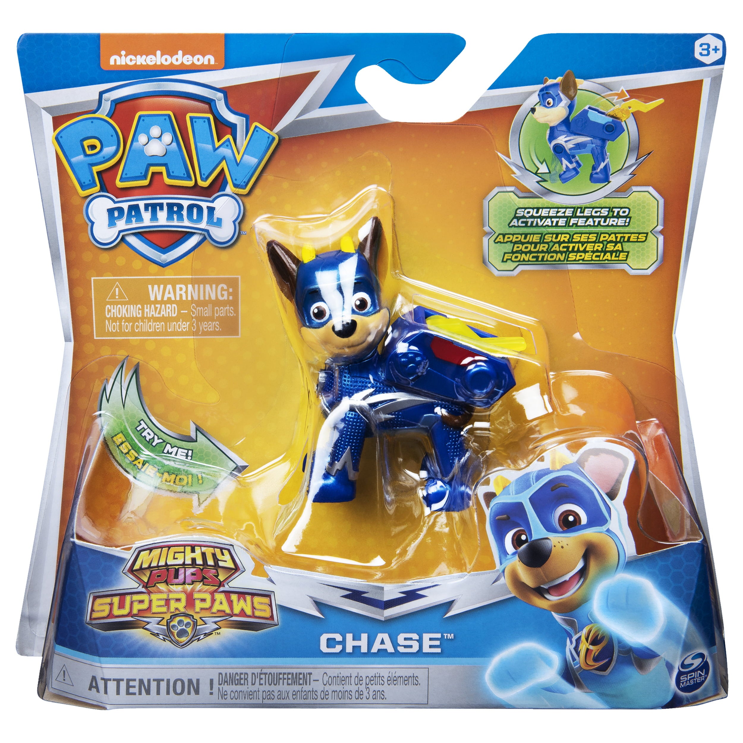 PAW Patrol， Mighty Pups Super PAWs Chase Figure with Transforming Backpack， for Kids Aged 3 and Up