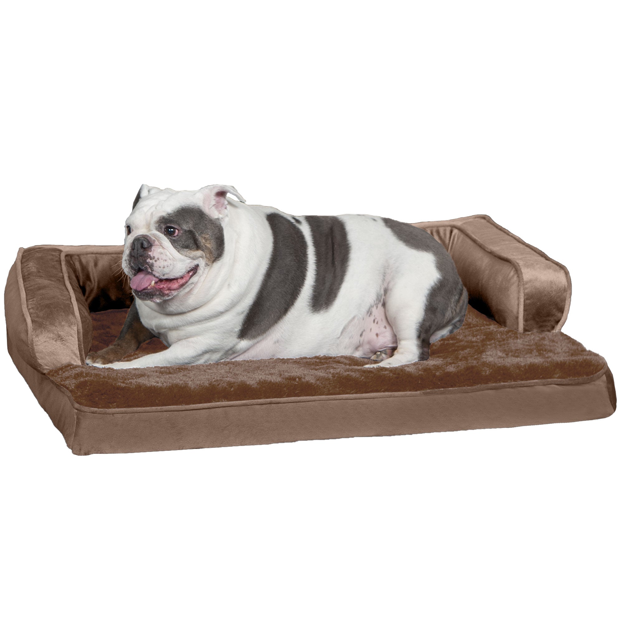 FurHaven Pet Products | Cooling Gel Memory Foam Orthopedic Plush and Velvet Comfy Couch Sofa-Style Pet Bed for Dogs and Cats， Almondine， Large