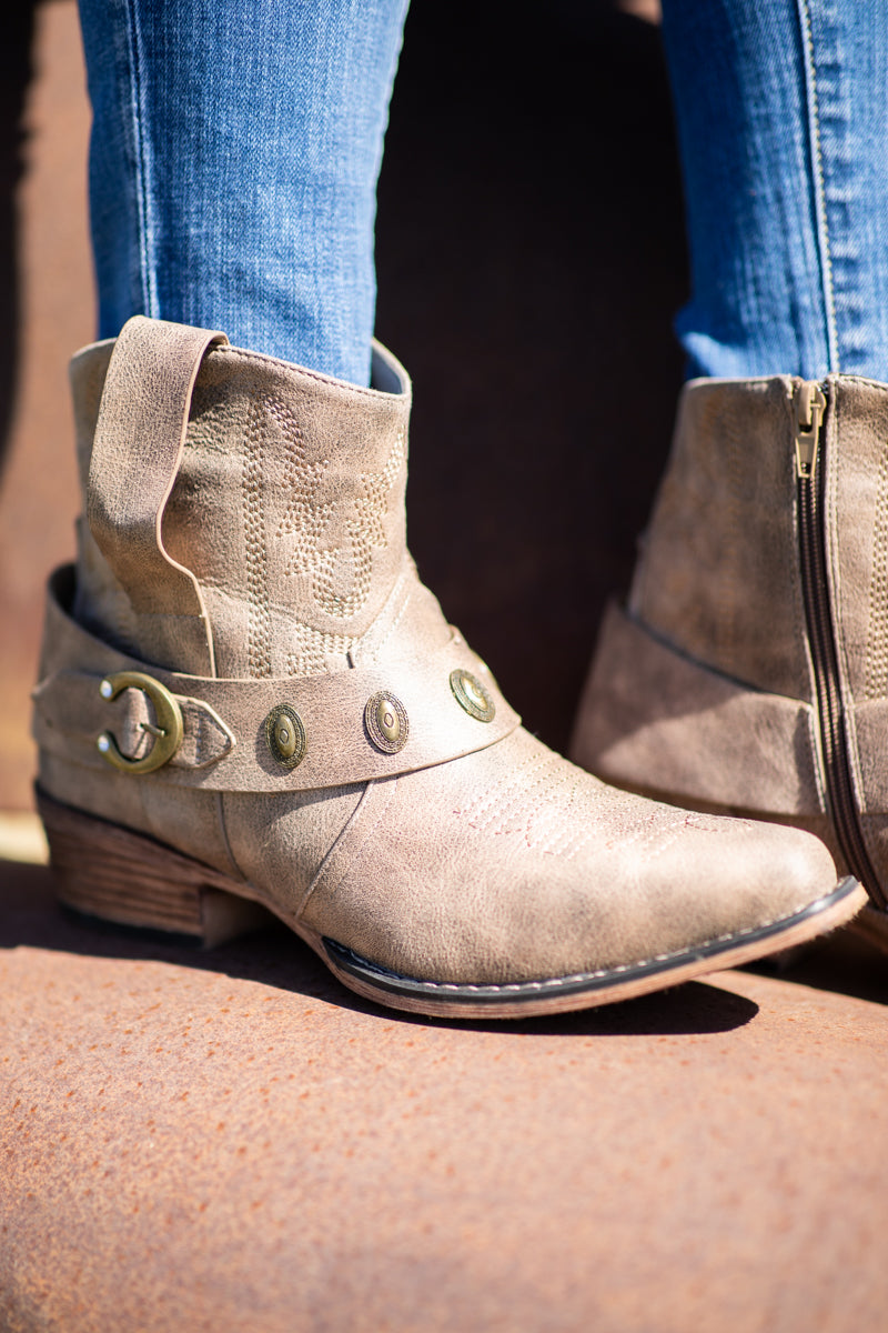 Taupe Burnished Western Bootie