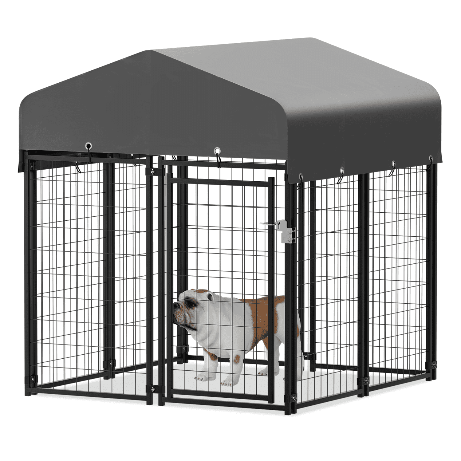 MoNiBloom 4ft x 4.25ft x 4.5ft Outdoor Dog Kennel with UV Protection Waterproof Cover and Roof， 8 Panels Welded Dog Pen Dog Playpen Dog Enclosure for Medium Dogs