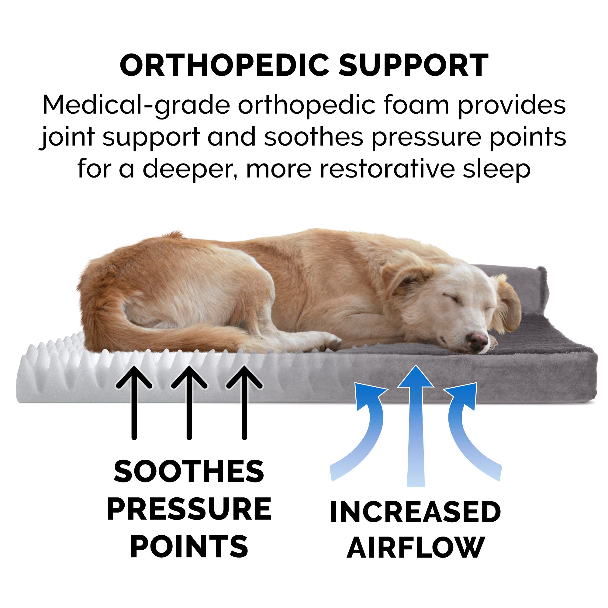 FurHaven | Deluxe Orthopedic Plush and Velvet L-Chaise Lounge Pet Bed for Dogs and Cats， Platinum Gray， Medium