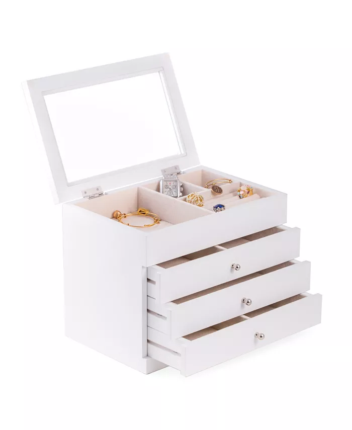 Bey-Berk Jewelry Case with 3 Drawers and Glass see-through Top