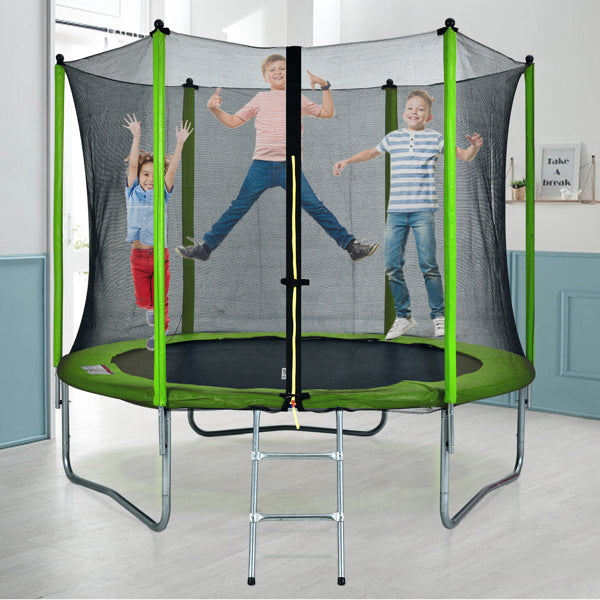 FEIKUQI 10 FT Round Trampoline for Kids with Safety Enclosure Net， Outdoor Backyard Trampoline with Ladder， Best Gift for Kids Childrens， Green