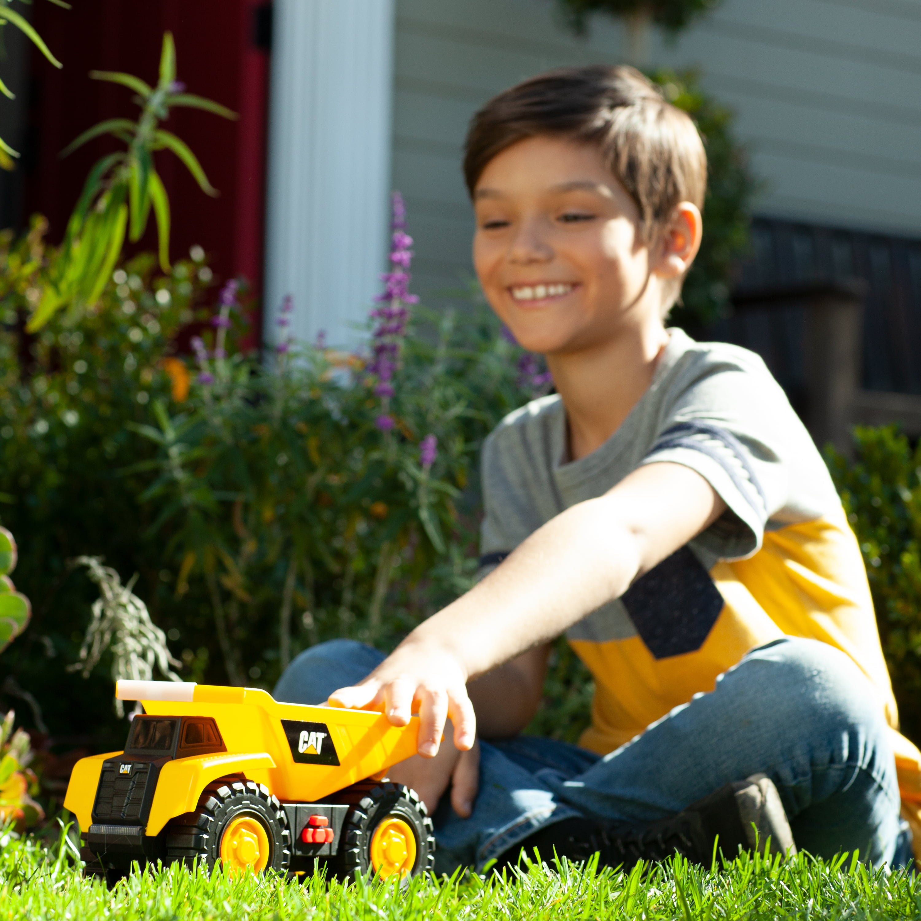 Cat Tough Machines Light and Sound Toy Vehicle Set Including Bonus Hard Helmet. Includes Cat Officially Licensed Dump Truck and Front End Loader.