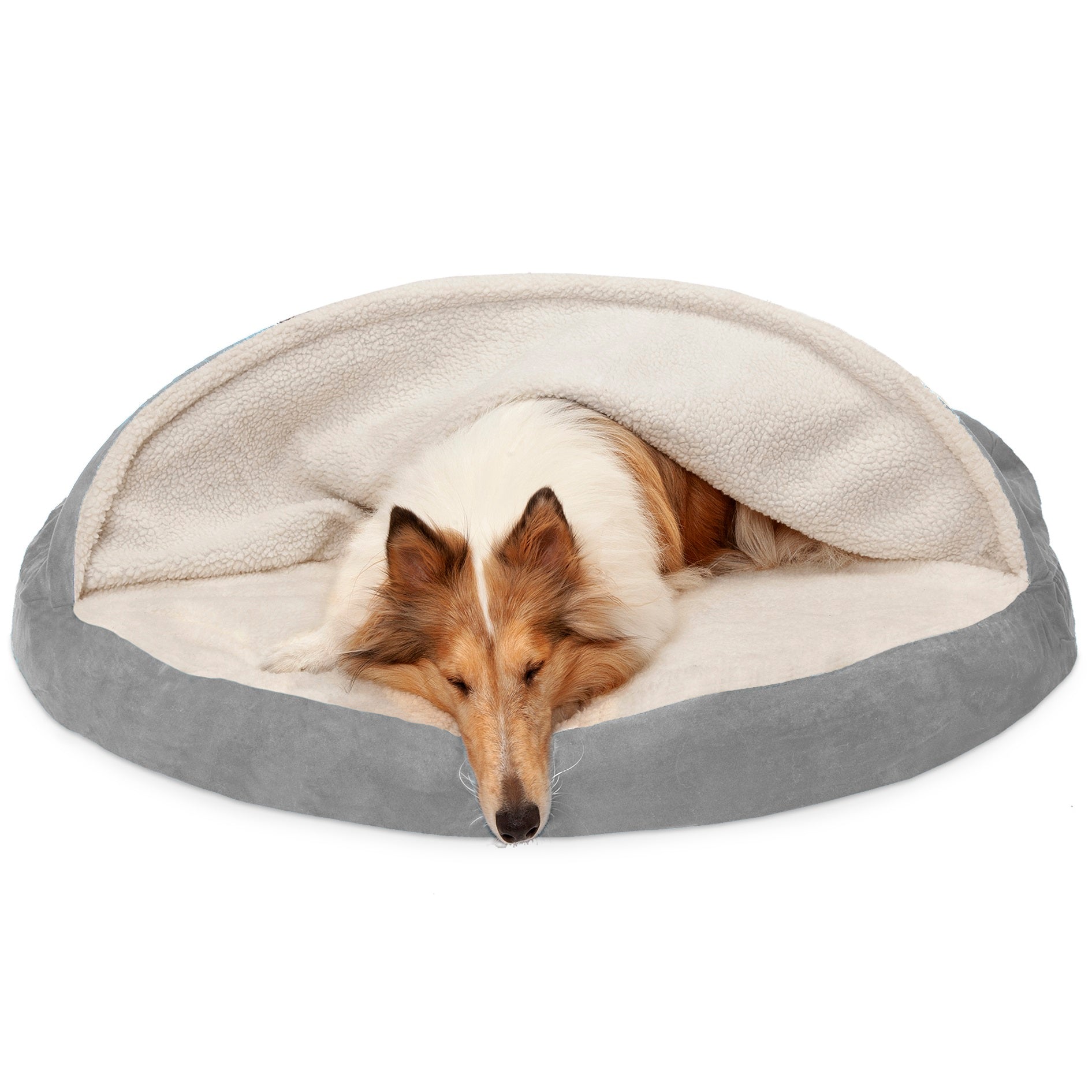FurHaven Pet Products Orthopedic Faux Sheepskin Snuggery Burrow Pet Bed for Dogs and Cats， Gray， 44