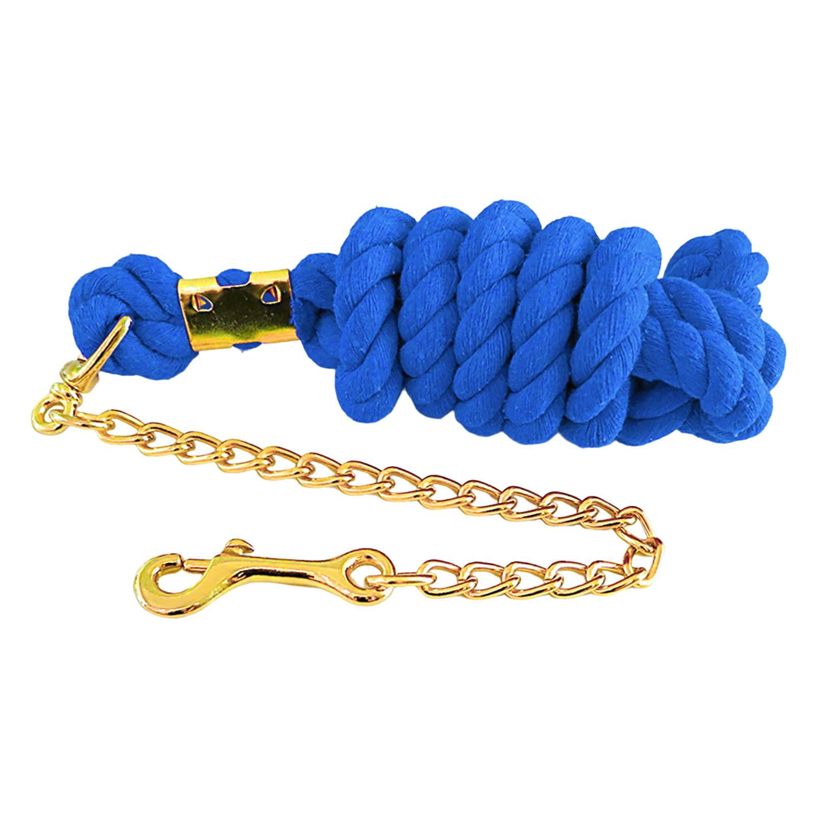 Solid Leading Rope with Chain Heavy Duty Brass Snap Clip Blue