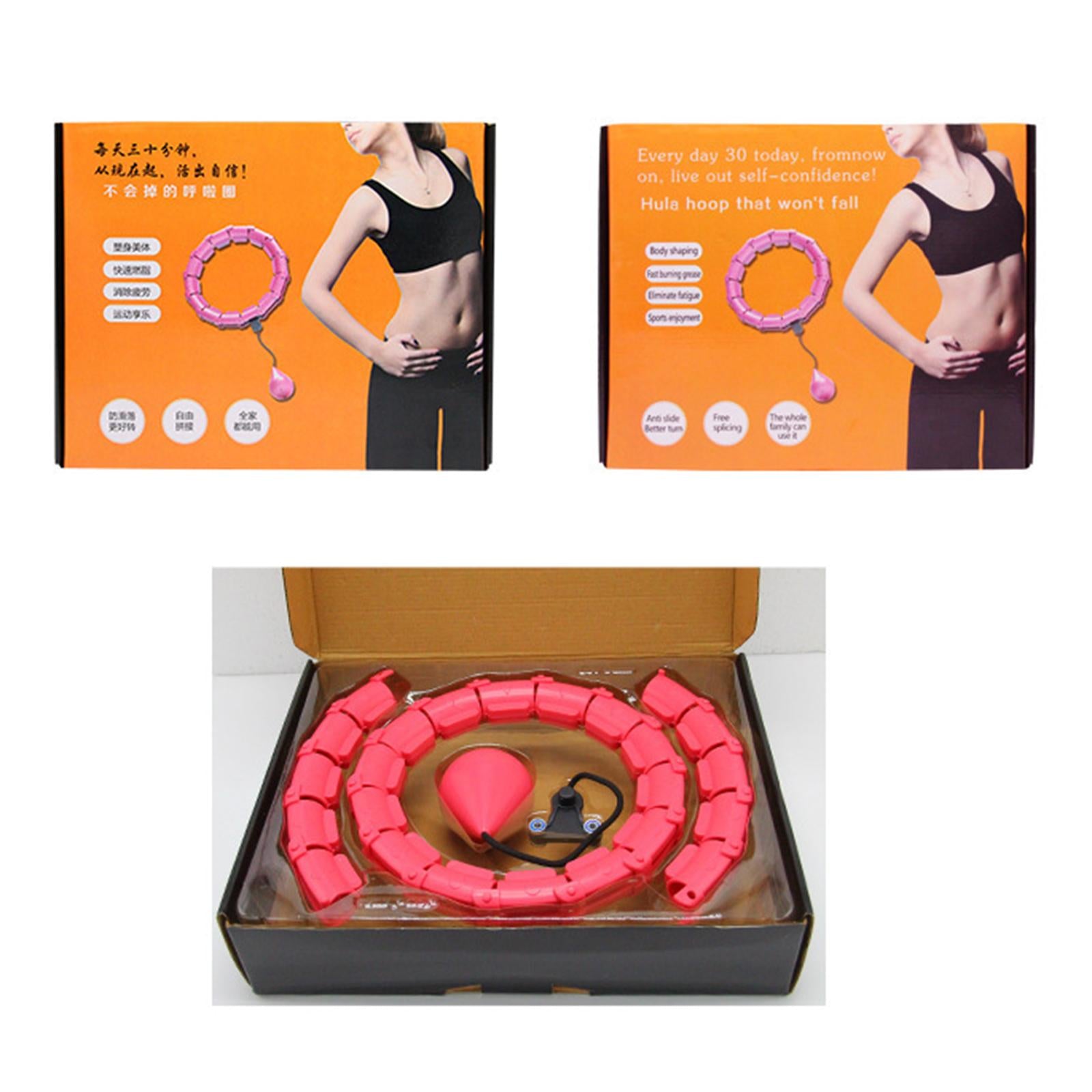 Weighted Hoops， Abdomen Fitness Exercise Massage Hoop for Adults/ ， 24 Sections Detachable Size Adjustable - Pink