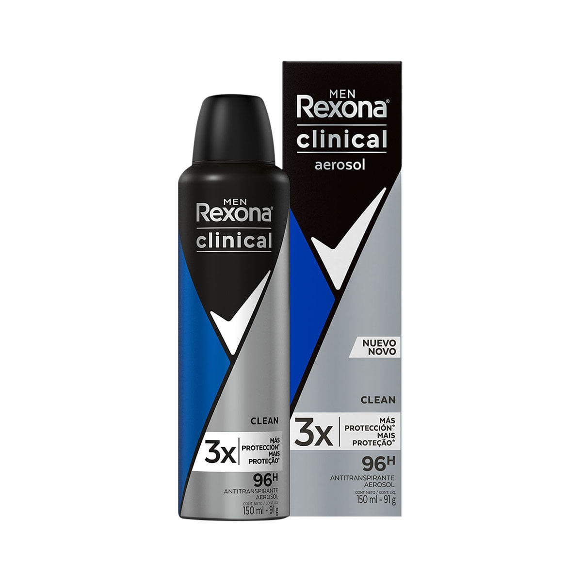 Kit com 3 Desodorantes Rexona Clinical Clean Masculino